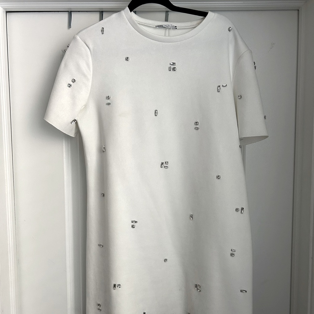 White Bedazzled Zara Dress